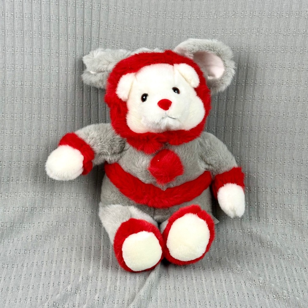 Vintage Plush Creations Gray Mouse Teddy Bear Red Christmas Holiday Costume 17"